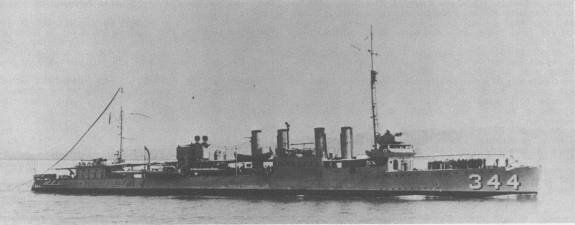 The U.S. Navy destroyer USS William B. Preston (DD-344) flying a homeward-bound pennant at her main as she heads home from the Asiatic Station in the early 1930s.