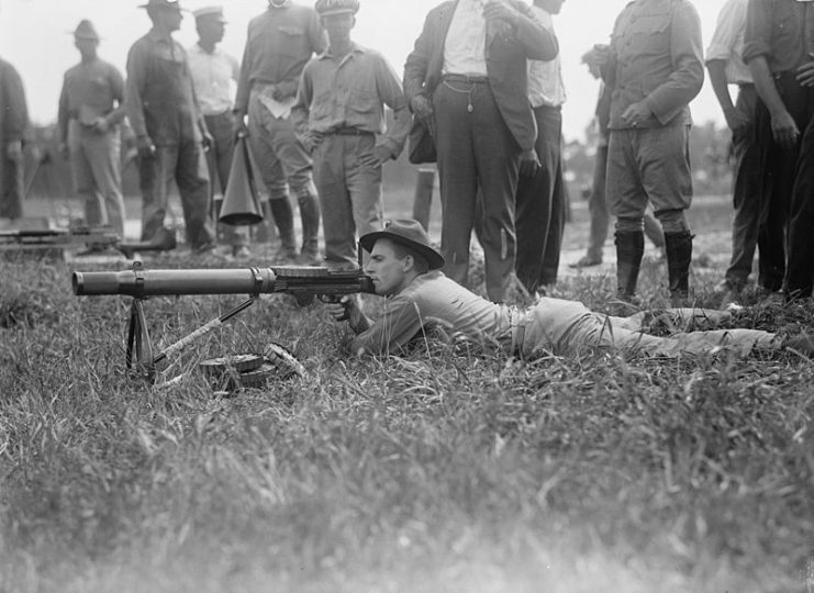 U.S. Marines field tested the Lewis machine gun in 1917.