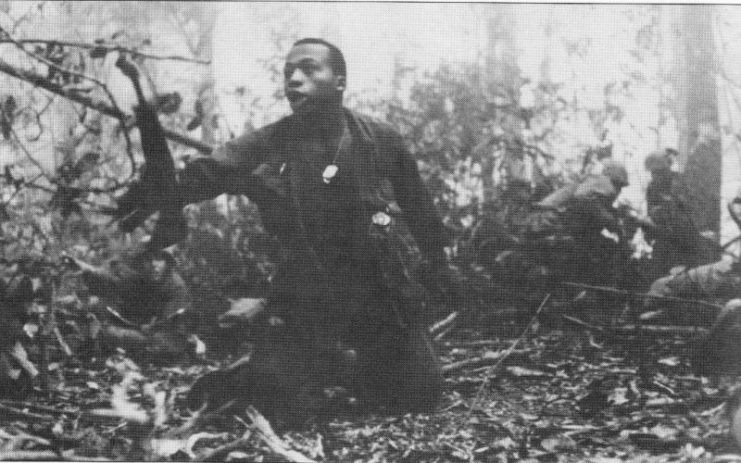 Mahlon S Jenkins, from 173rd Airborne Brigade, during the battle of Dak To on Hill 882 (1967).