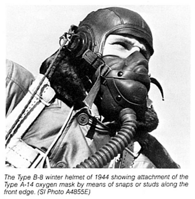 World War II-era flying helmet and oxygen mask.
