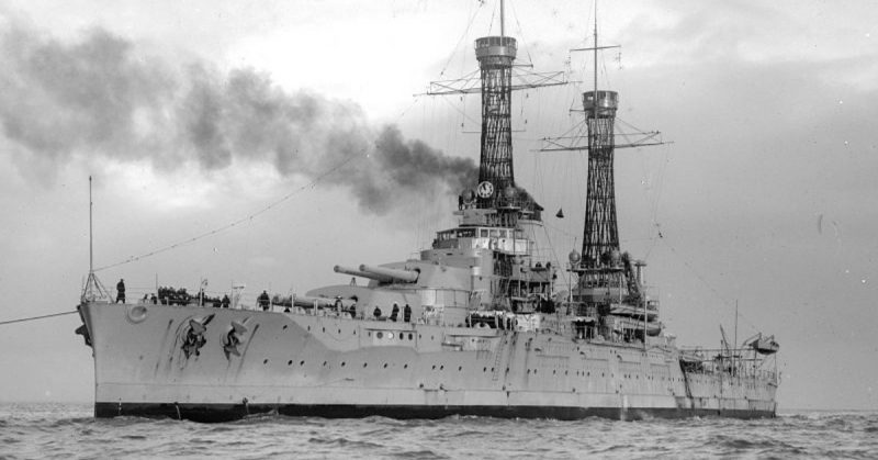 USS Nevada in 1925, probably during visit to Australia, prior to the removal of her cage masts