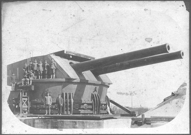 14-inch guns and turret undergoing testing at Sandy Hook Proving Ground before installation at Fort Drum