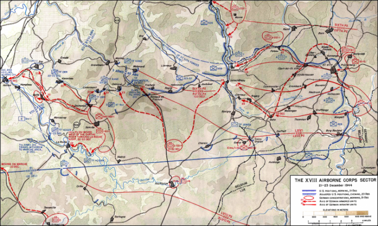 18th Airborne Corps Sector Map, December 21–23, 1944. The final withdrawal of American forces from the St. Vith salient.