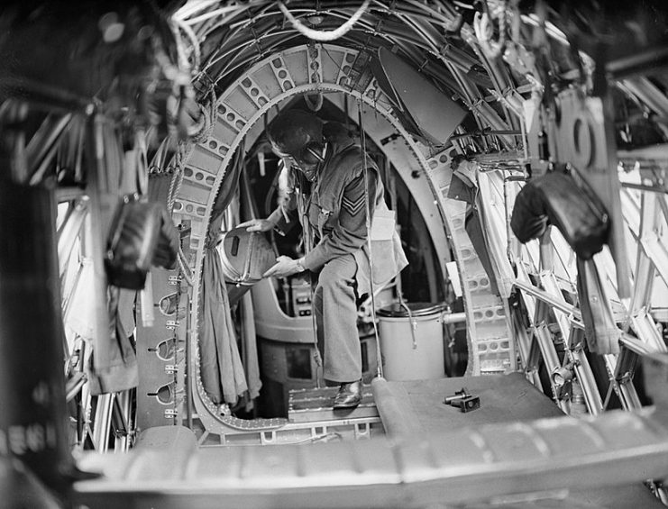 A crew member inside a Wellington