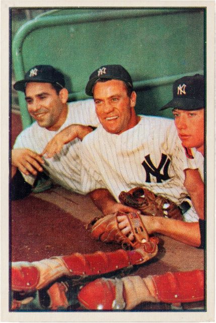 Bauer (center), with Yogi Berra and Mickey Mantle.