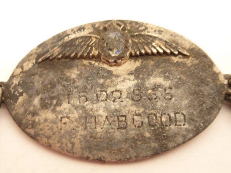 Sgt Habgood identification tag (close up) Photo by .550squadronassociation.org.uk
