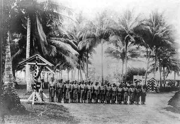Native recruits during drill in German New Guinea