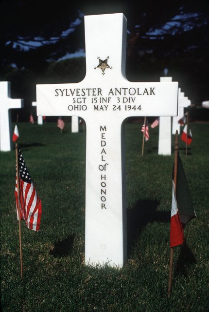 Grave of Antolak at the Sicily–Rome American Cemetery and Memorial