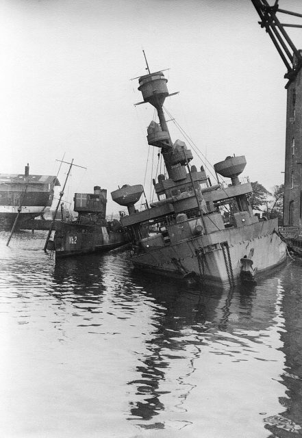 Coastal defense ship Peder Skram scuttled by the Danish Navy on 29 August 1943