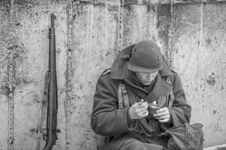 WWII; On the front lines, eating a Canned Ration