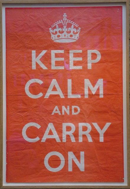 Original copy of the Keep Calm And Carry On poster, in Barter Books, Alnwick, Northumberland