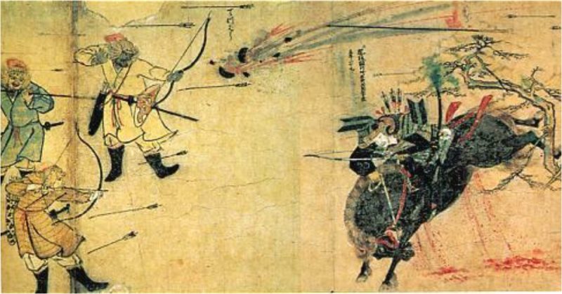 Mongols using Chinese gunpowder bombs during the Mongol Invasions of Japan, 1281