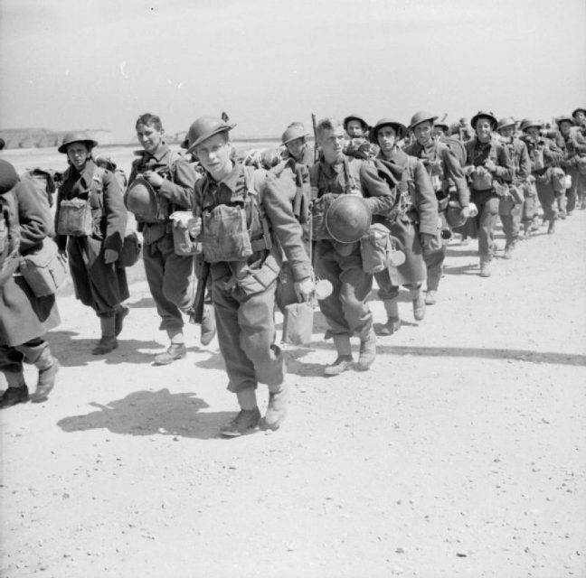 Newly arrived British troops of the 2nd BEF move up to the front, 1940