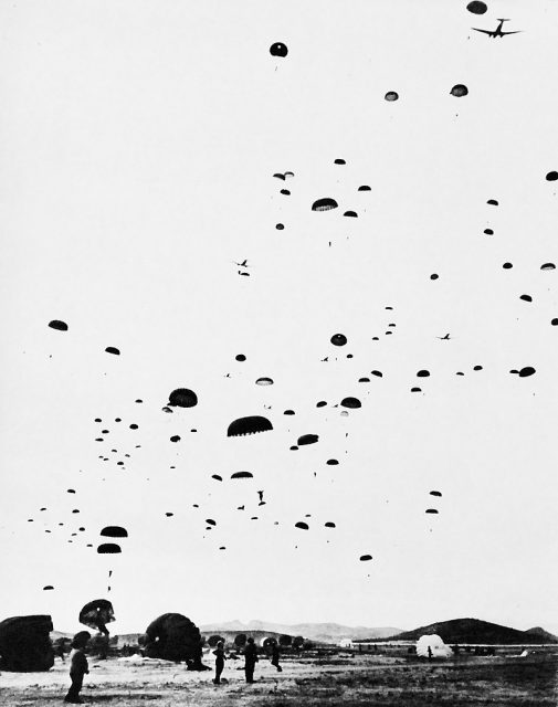 Normandy Invasion, June 1944. Paratroopers training for landing on the Normandy coast.