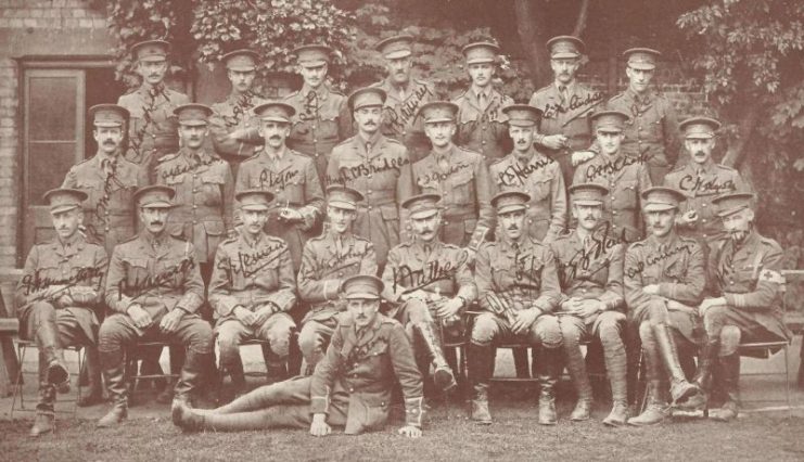 Officers of the 1st Battalion, photographed in Cambridge in August 1914,