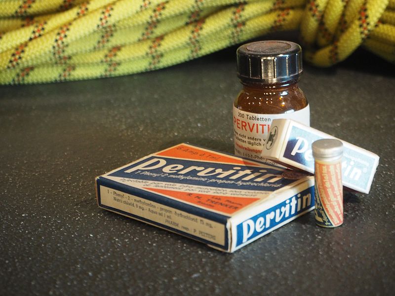 Pervitin in various dosage forms from high mountain expedition equipment in the exhibition of the Messner Mountain Museum Corones