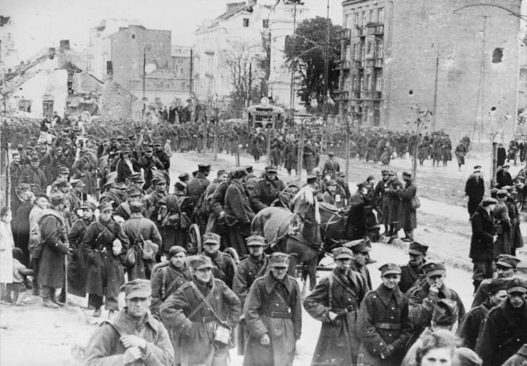 Polish soldiers march into German captivity on 30 September, following the capitulation