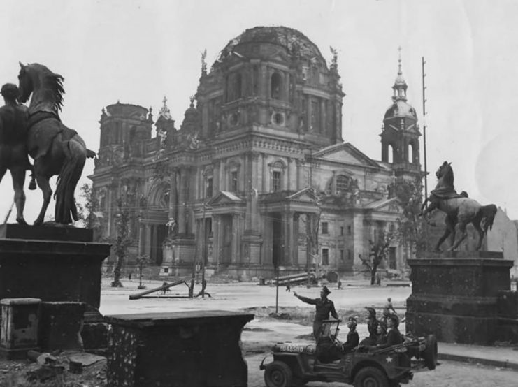 Ruins of Berliner Dom Stadtschloss Lustgarten Willys MB Jeep 1945