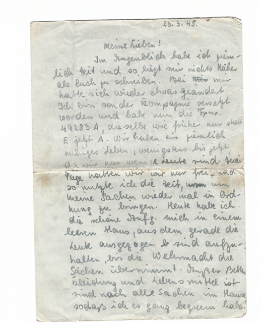 The last letter sent by Fritz Sehr to his parents, he was killed not long after. Known as Feldpost (Field Post) it operated under a series of numbers which were coded corresponding to the specific unit.