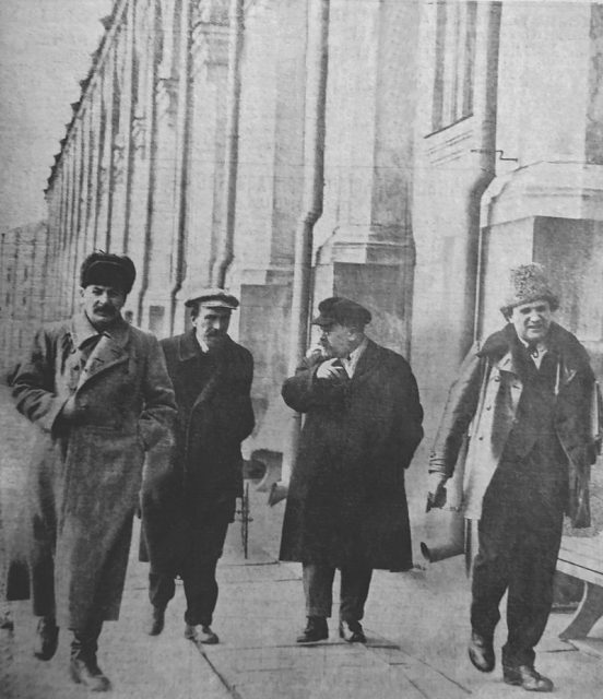 Stalin, Alexei Rykov, Lev Kamenev, and Grigori Zinoviev in 1925