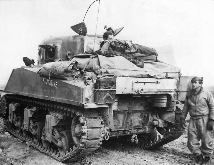 Tank Crew Atop M4 Sherman Tank named Atom Atlas near Cisterna 1944