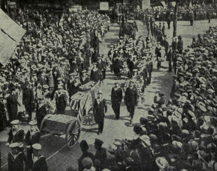 The funeral procession of John Travers Cornwell VC at Manor Park on 29 July 1916.