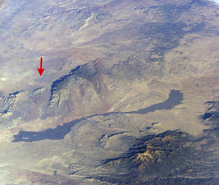 Trinity Site (red arrow) near Carrizozo Malpais.