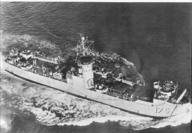 USS LSM-175 underway off Charleston Navy Yard in 1944.