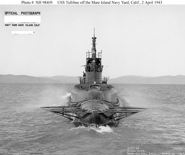 USS Tullibee (SS-284), off the coast of Mare Island, California.