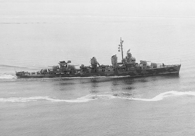 The lead ship of the Fletcher-class, USS Fletcher (DD-445), underway off New York (USA), on 18 July 1942.