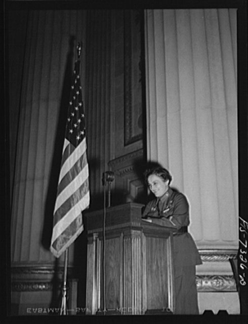 Washington, D.C. International youth assembly. The delegate from Russia, Lyudmila Pavlichenko, is addressing the convention