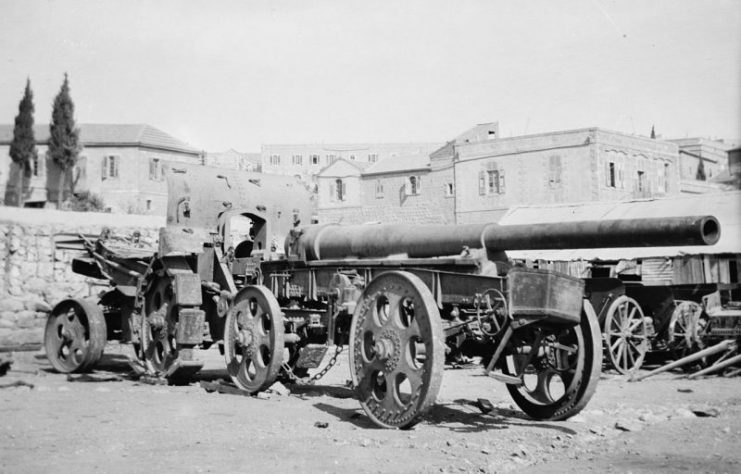 A German built 15 cm Kanone 16 in transport configuration.