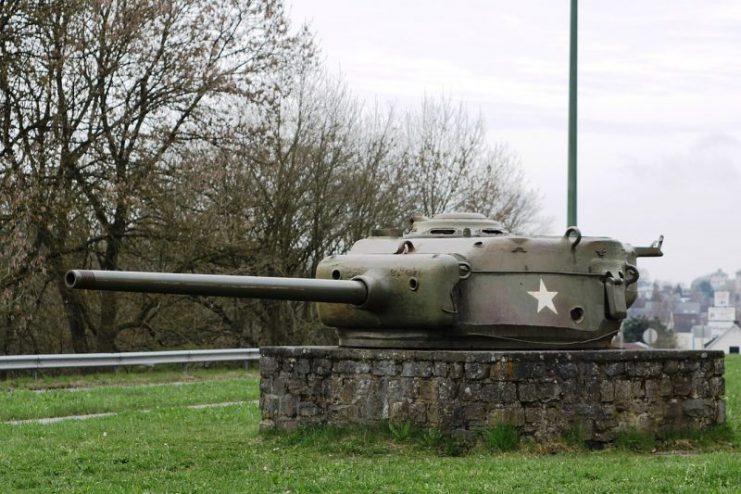 A T23 turret used on 76 mm gunned Shermans, here without the muzzle brake Les Meloures CC BY-SA 4.0