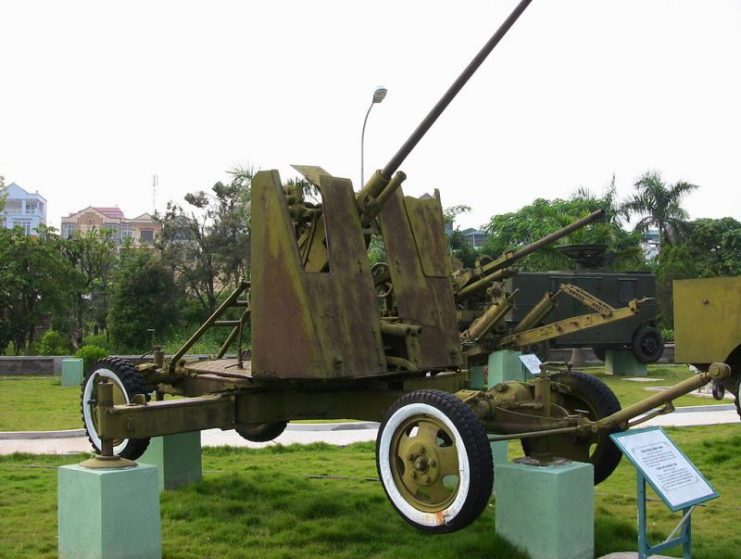 A 37 mm automatic air defense gun M1939 used by the Viet Minh during the battle.
