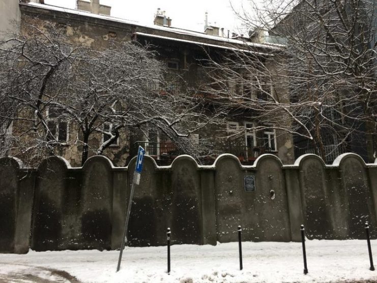 A fragment of the ghetto wall in Podgorze on the outskirts of Krakow.