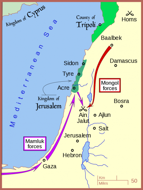 A map of the campaign leading to the Battle of Ain Jalut — in 1260 CE.Photo: MapMaster CC BY 3.0