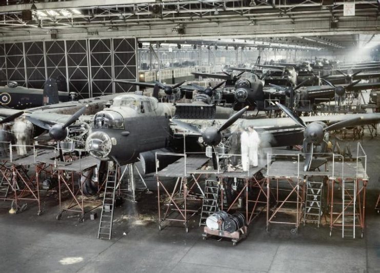 Lancaster bombers on Avro’s Woodford assembly line at Cheshire, 1943