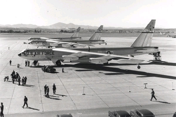 Three B-52Bs of the 93rd Bomb Wing, 1957.