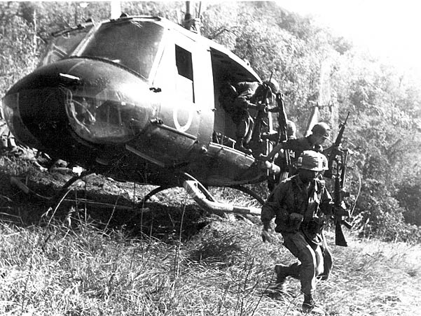 Cavalrymen of the 1st Cavalry Division (airmobile) in action during the battle of Ia Drang