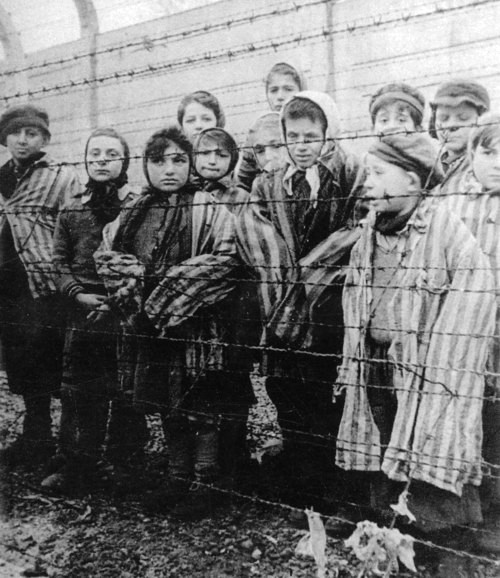 Child survivors of the Holocaust filmed few days after the liberation of Auschwitz concentration camp by the Red Army, January, 1945.
