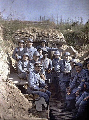 French poilus (soldiers) posing in a trench, 16 June 1917.