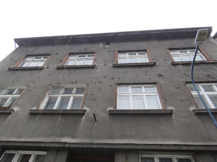 House in Krakow, which has been riddled with gunfire.