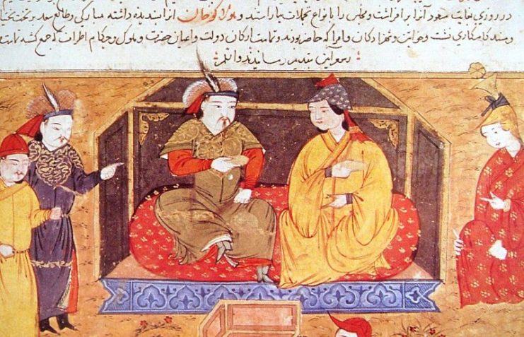Hulagu with his Kerait queen Doquz Khatun