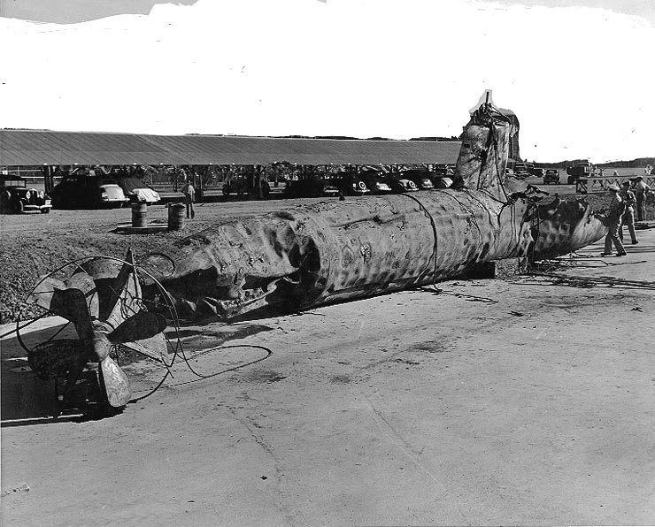 This submarine had been sunk by USS Monaghan (DD-354) in Pearl Harbor during the 7 December 1941 Japanese attack and was subsequently recovered and buried in a landfill.