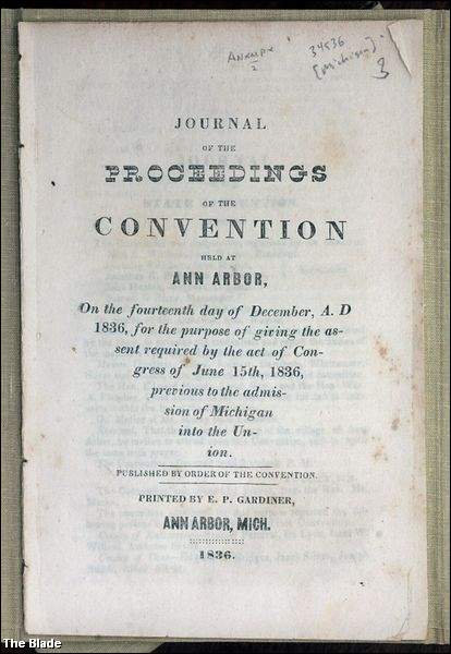 Journal of the 1836 Michigan Territorial Convention, often called the Frostbitten Convention