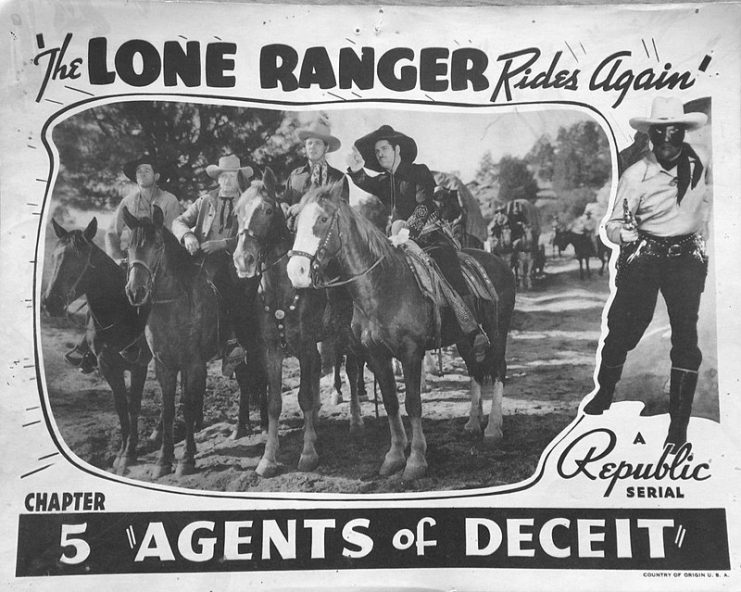 Lobby card for the 1939 film The Lone Ranger Rides Again. Chapter 5 “Agents of Deceit”.