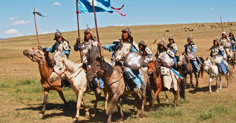 Mongolian horse riders take part in the traditional historical show of Genghis Khan era in Ulaanbaatar, Mongolia.