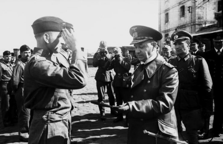 Raeder with Otto Kretschmer (left), who was the most successful German U-boat commander, August 1940