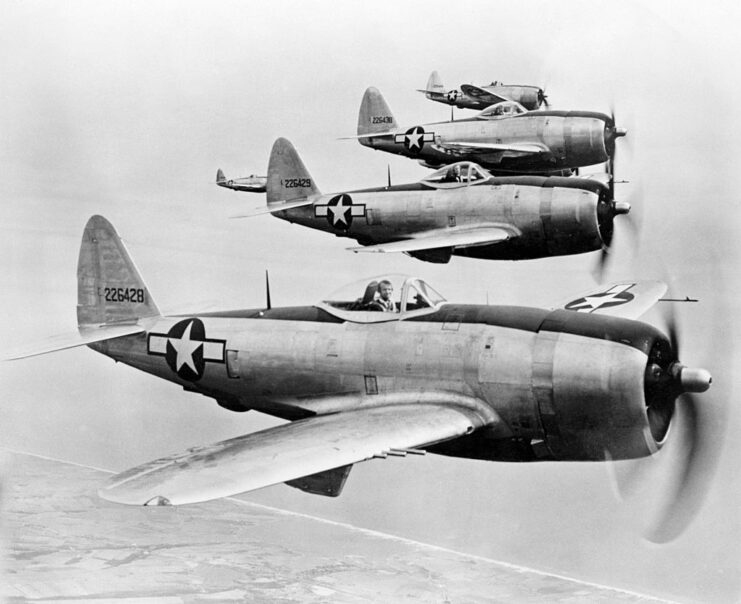 Four Republic P-47 Thunderbolts in flight