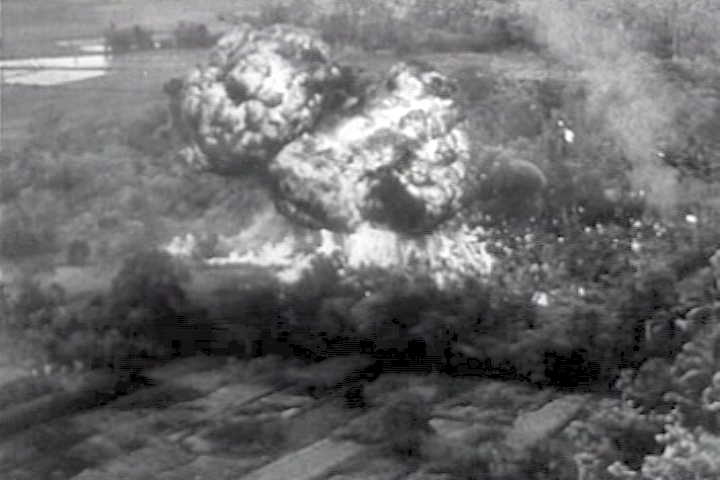 Results of a napalm strike by the Aviation navale on suspected Viet Minh positions during the First Indochina War, December 1953.